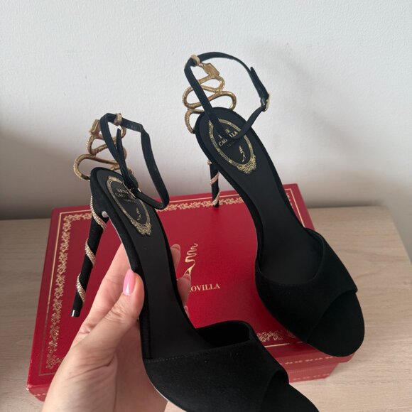 NWT René Caovilla Morgana Sandals Black Suede Leather Snake Rhinestones Sz 41 - Picture 5 of 12